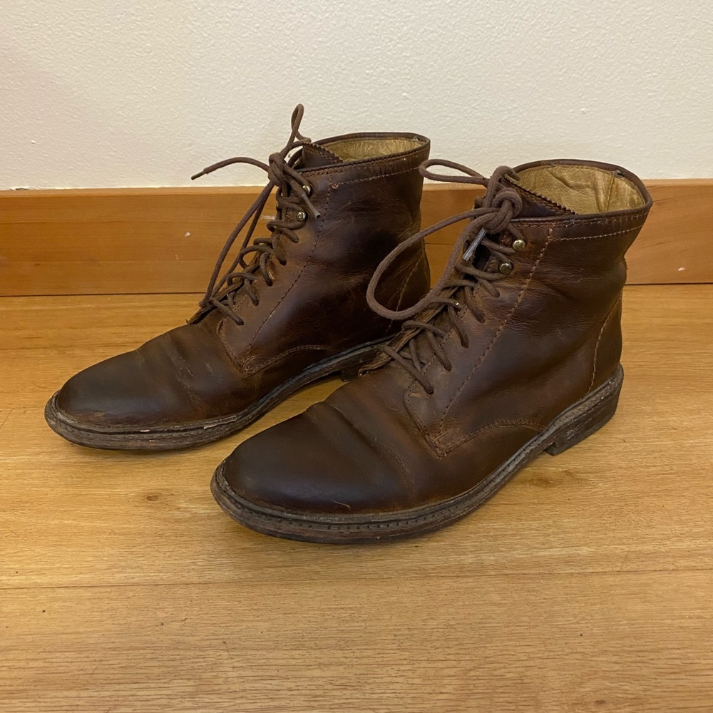 Frye james lace up brown leather boots size 7.5